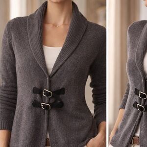Fenn Wright Manson Charcoal Gray Shawl Collar Sweater Buckle Cardigan Small